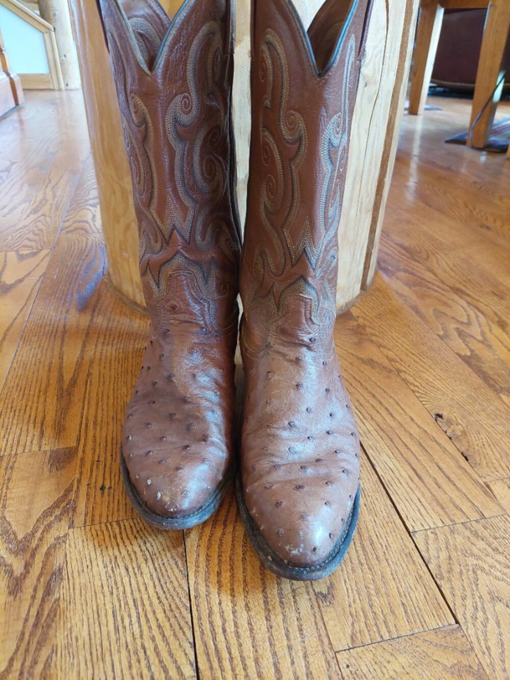 TONY LAMA FULL QUILL OSTRICH WESTERN/ COWBOY BOOTS 9D Warm Brown no.7877